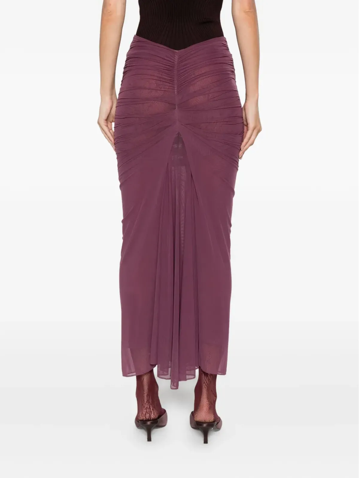 Mugler リュシュド メッシュ マキシスカート - パープル - 画像4