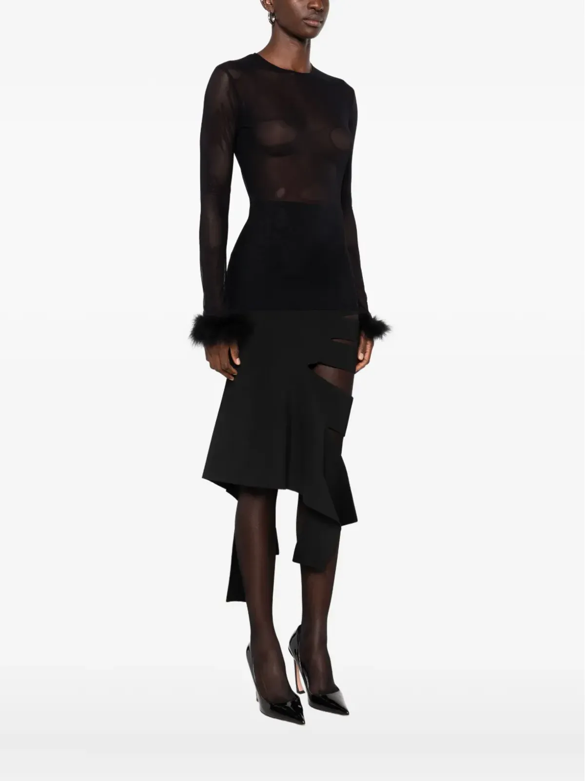 Mugler フェザーカフ付きメッシュトップ - 画像3