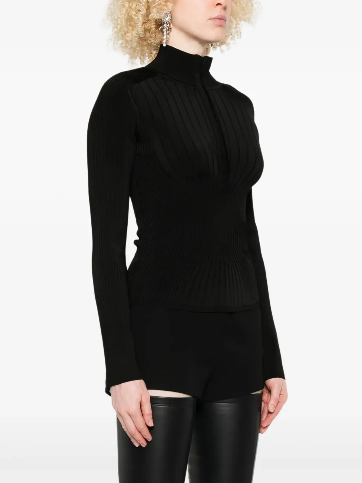 Mugler リブ編みモックネックセーター - 画像3