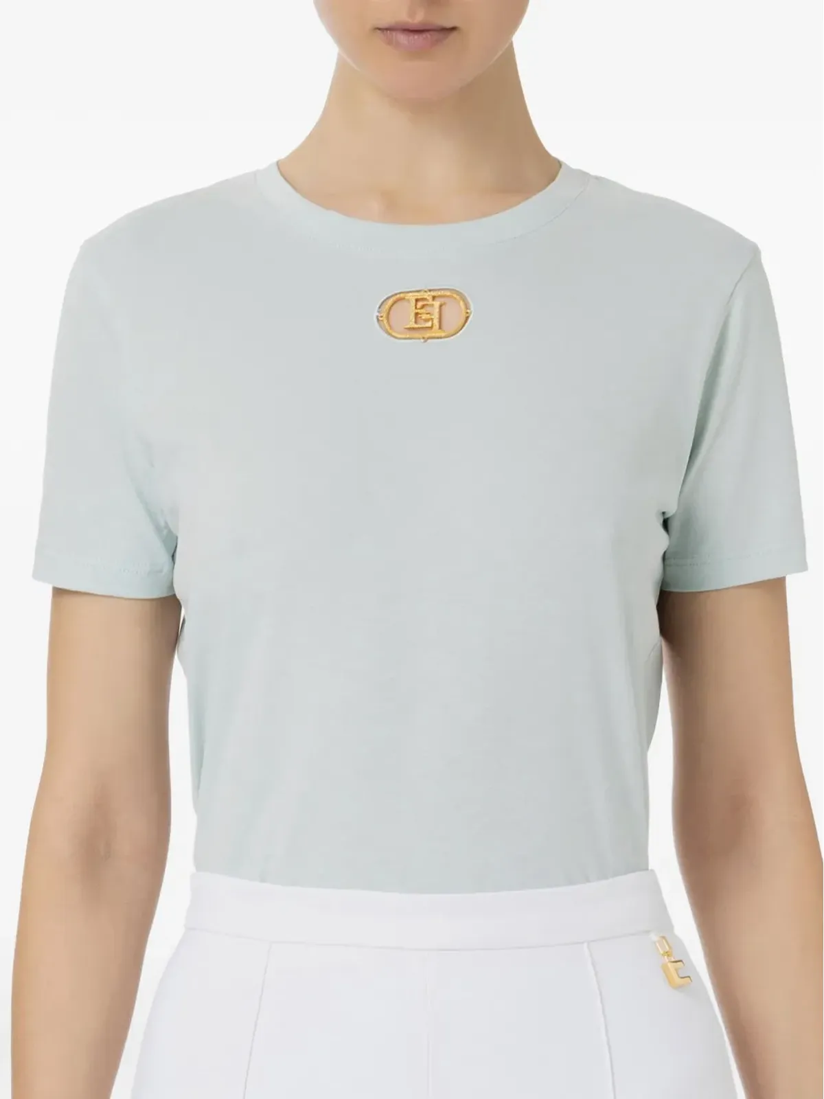 Elisabetta Franchi ロゴプレート付き半袖Tシャツ ブルー - 画像1