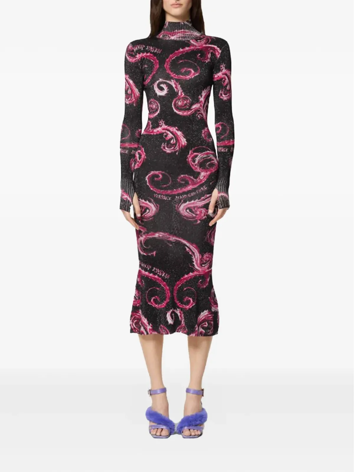 Versace Jeans Couture スワールプリントのハイネック・ミディドレス - ブラック - 画像2