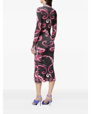 Versace Jeans Couture スワールプリントのハイネック・ミディドレス - ブラック - サムネイル3