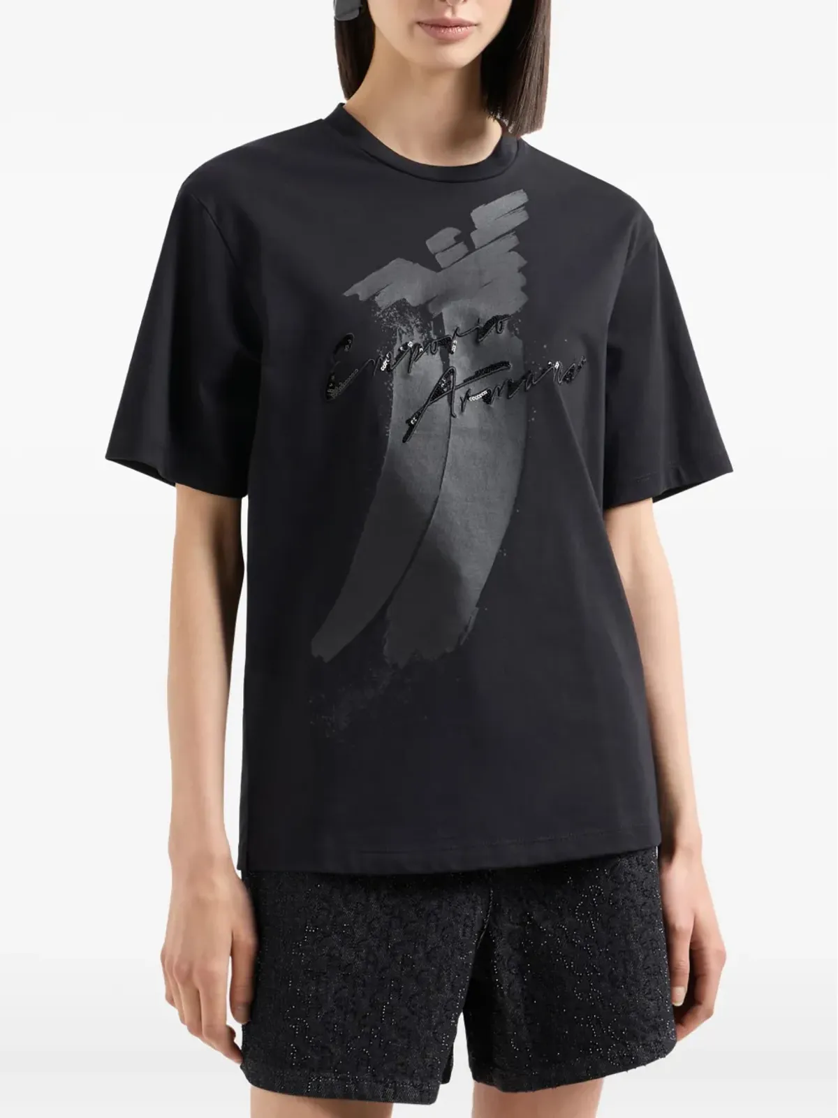 Emporio Armani イーグルロゴ・スパンコール装飾Tシャツ - 画像2