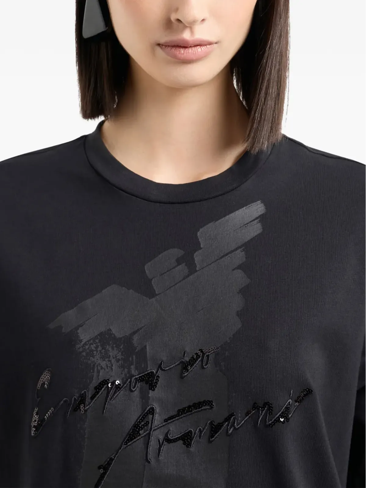 Emporio Armani イーグルロゴ・スパンコール装飾Tシャツ - 画像3