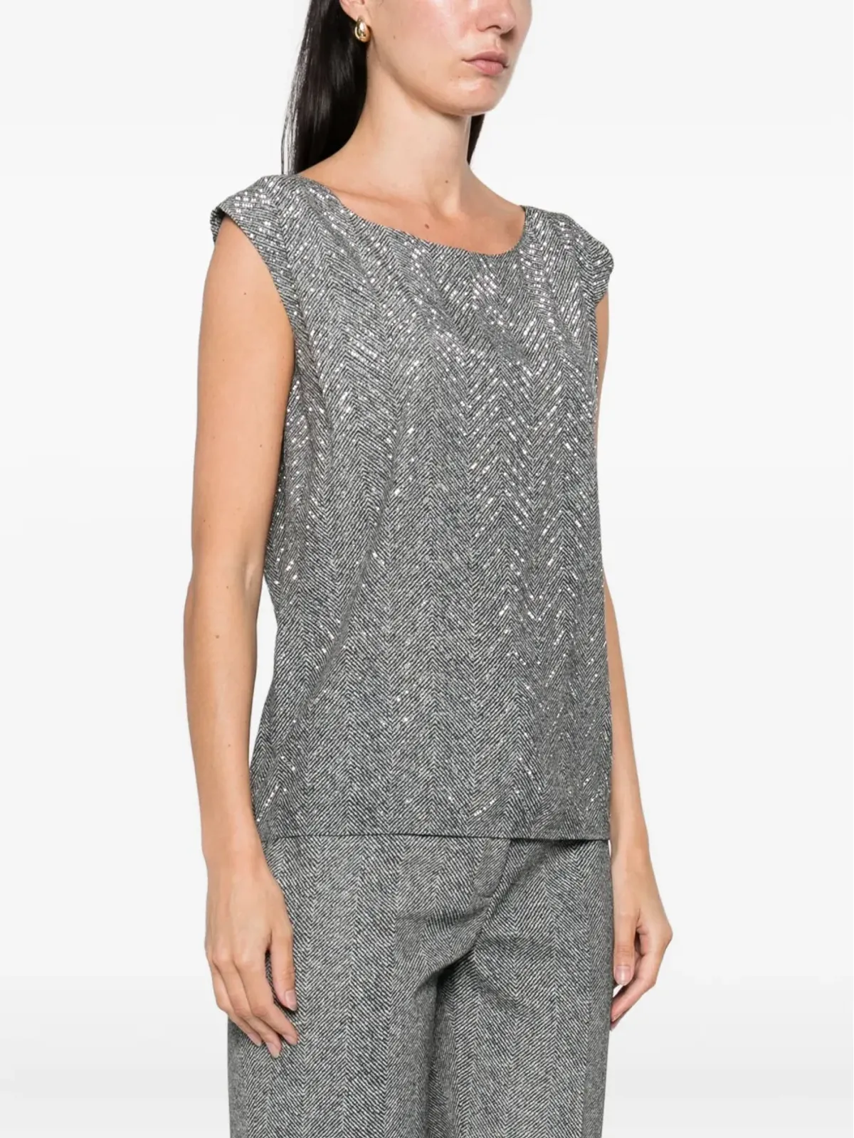 Ermanno Scervino ヘリンボーン柄スパンコール装飾トップ - 画像3