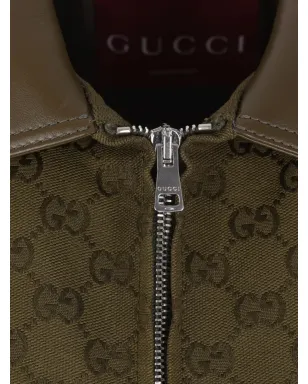 Gucci GGモノグラム レザー襟コート グリーン - サムネイル4