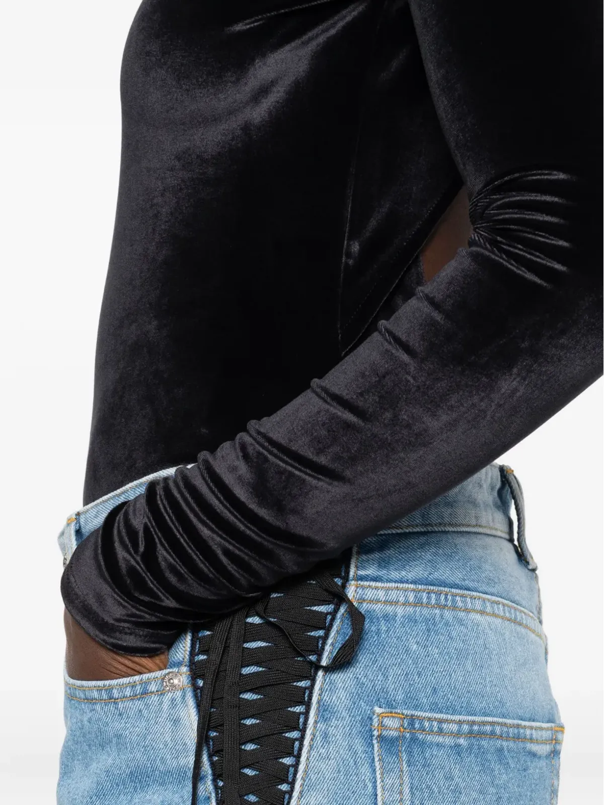 Mugler ハイネックベルベットボディスーツ - 画像5