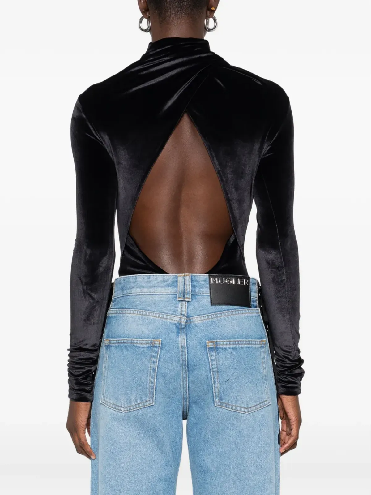Mugler ハイネックベルベットボディスーツ - 画像4