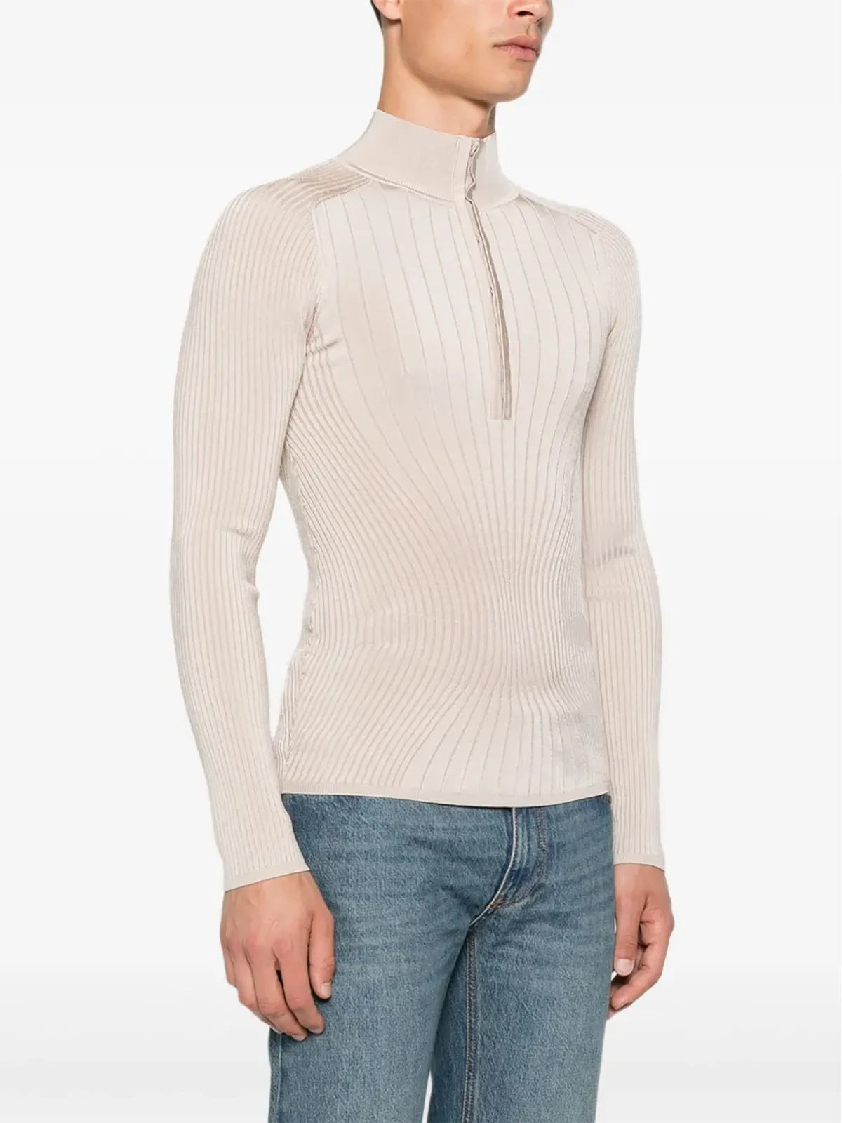Mugler リブ編みジップフロントポロトップ - 画像3