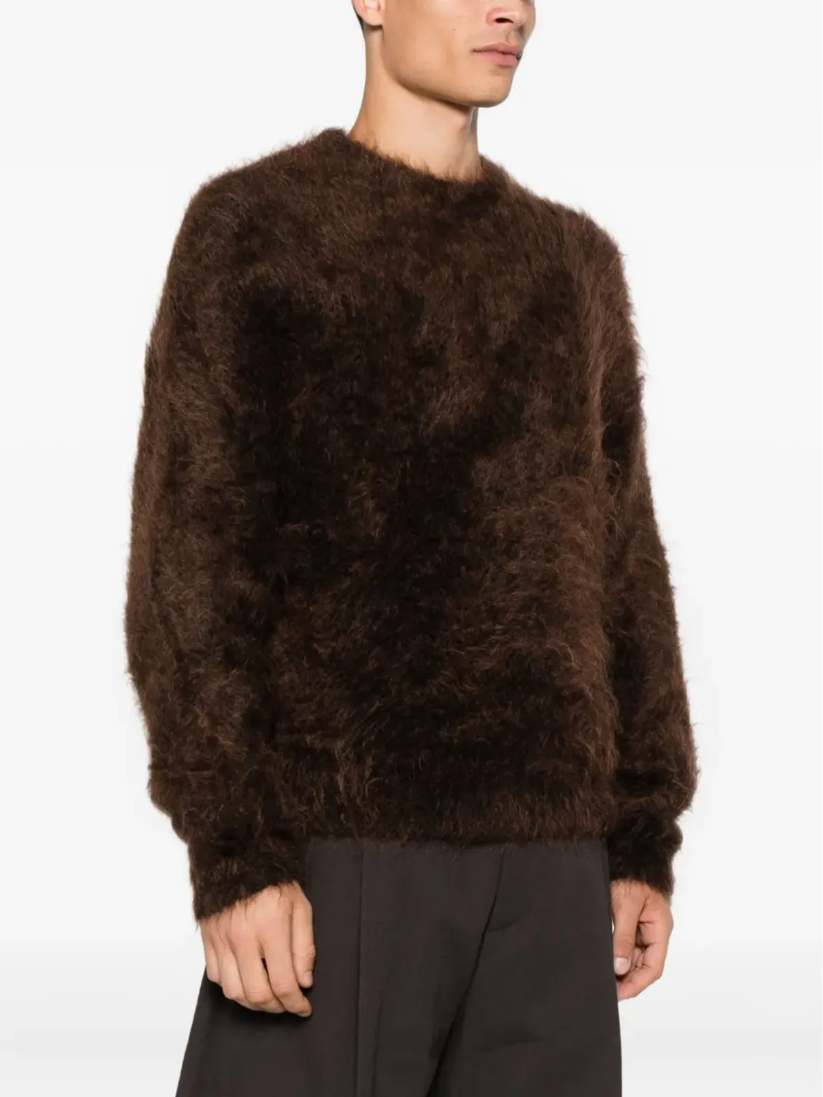 Mugler ブラウンのふわふわクルーネックセーター - 画像3