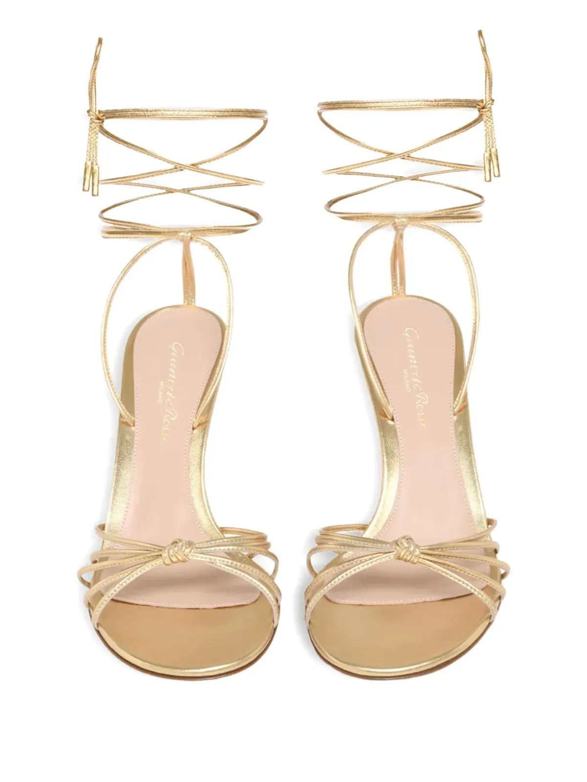 Gianvito Rossi ノットディテール レースアップサンダル ゴールド - 画像4