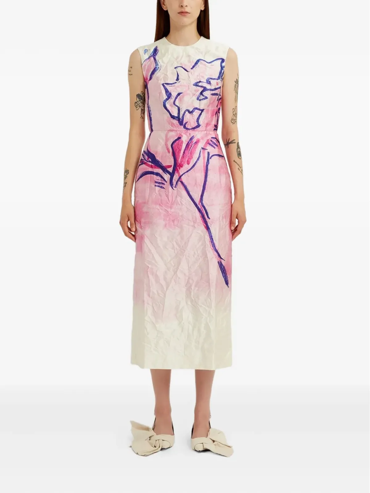 ERDEM 花柄プリント ノースリーブ ミディドレス - ピンク - 画像2