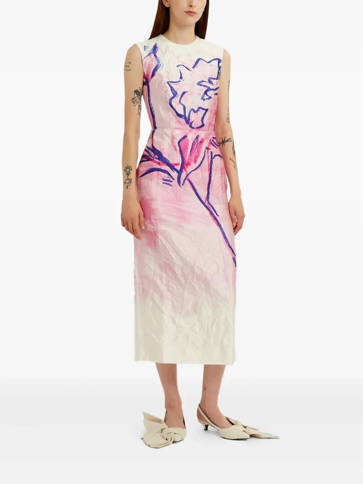 ERDEM 花柄プリント ノースリーブ ミディドレス - ピンク - 画像3