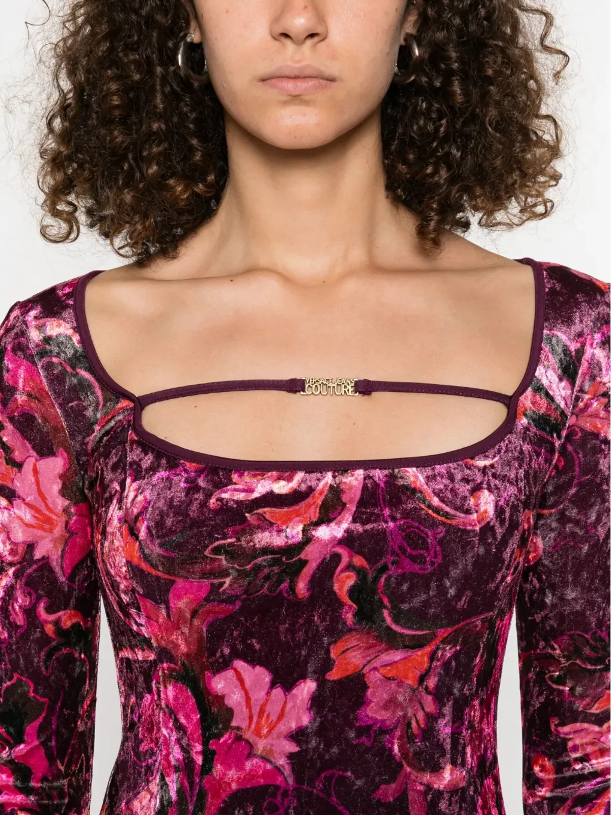 Versace Jeans Couture 花柄ベロアミニドレス - 画像5
