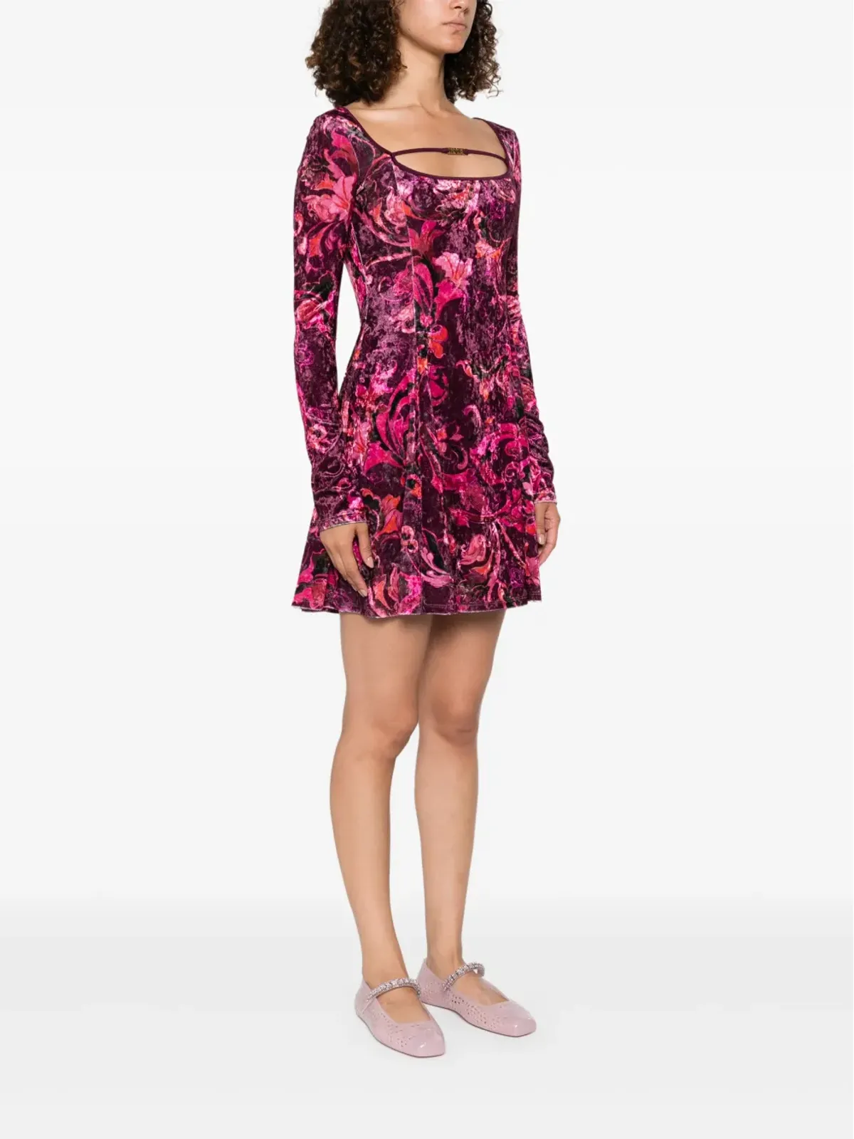 Versace Jeans Couture 花柄ベロアミニドレス - 画像3