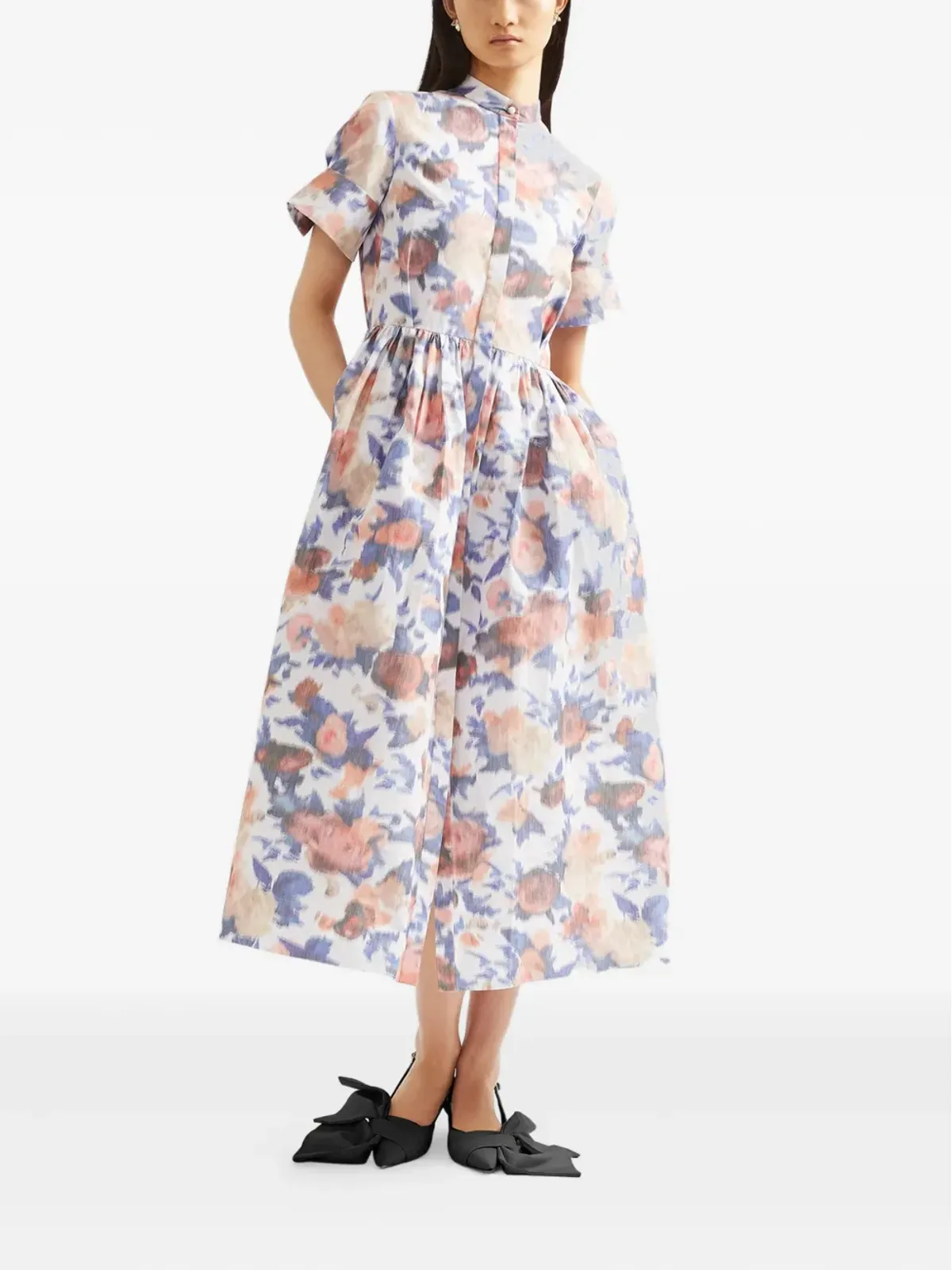 ERDEM 花柄プリント半袖ミディドレス - 画像5