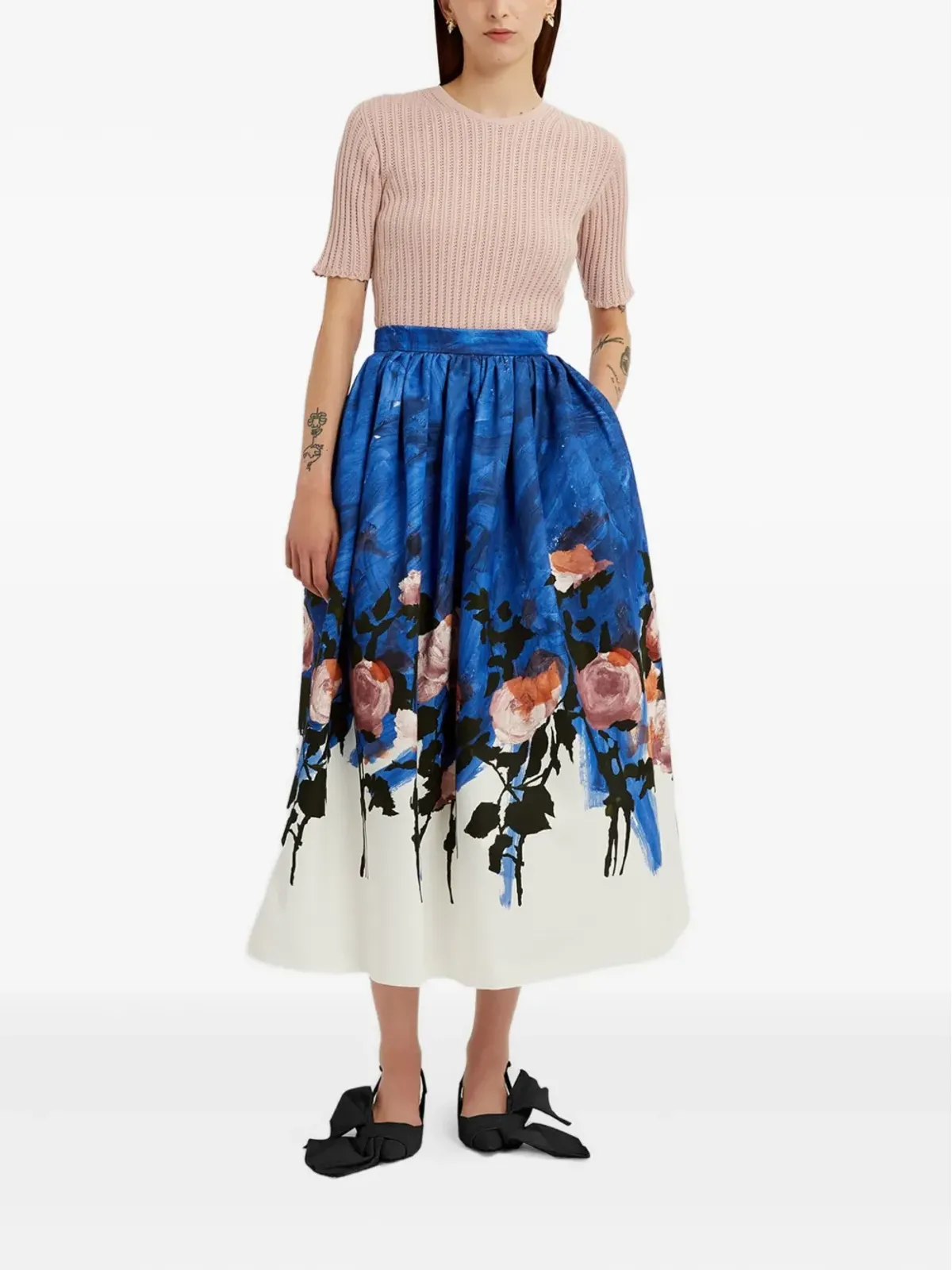 ERDEM 花柄ギャザー ミディスカート - 画像2