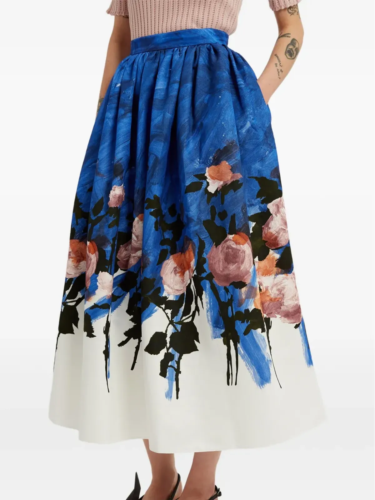 ERDEM 花柄ギャザー ミディスカート - 画像4