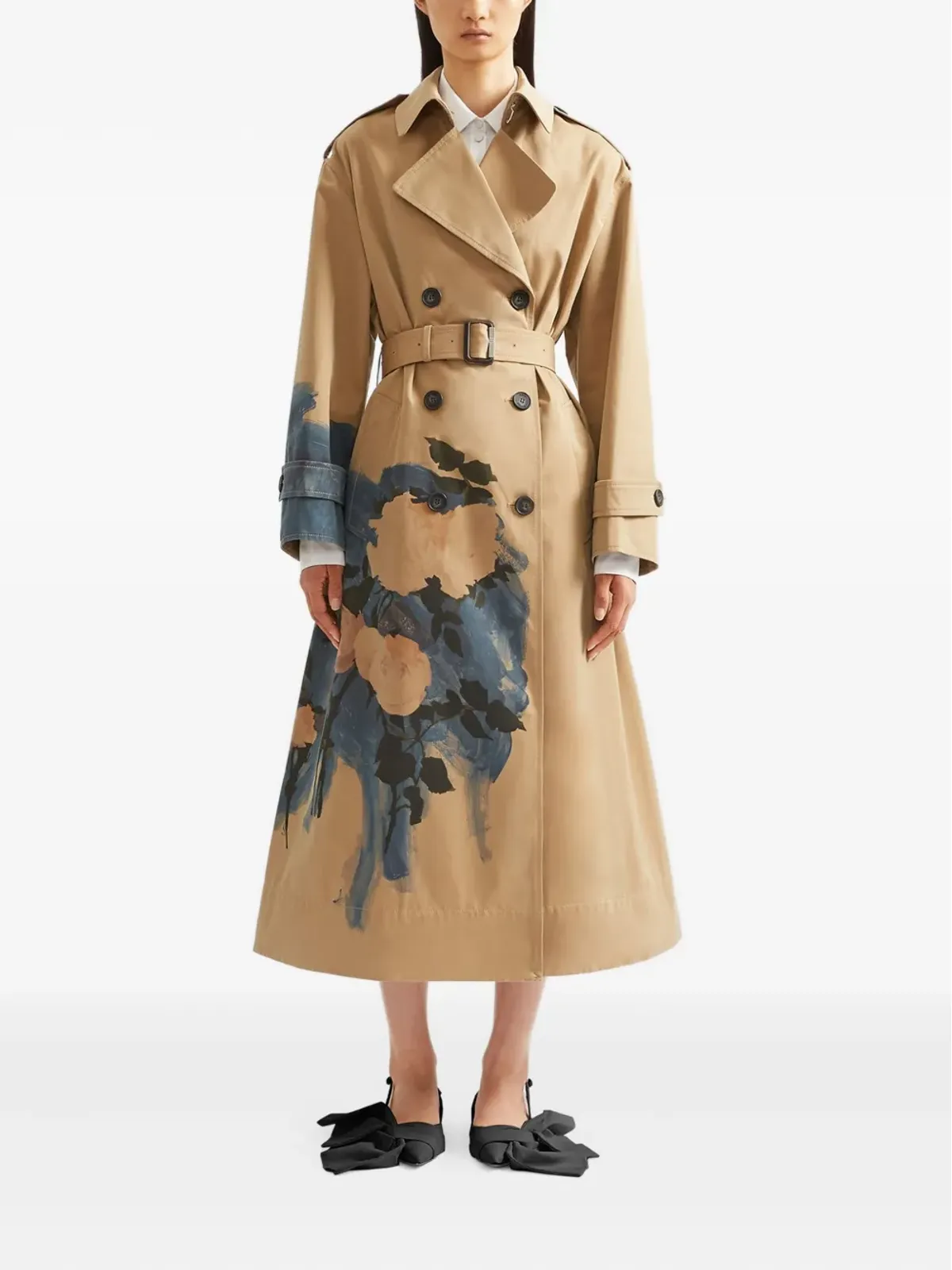 ERDEM 花柄プリント ベルト付きトレンチコート - 画像2