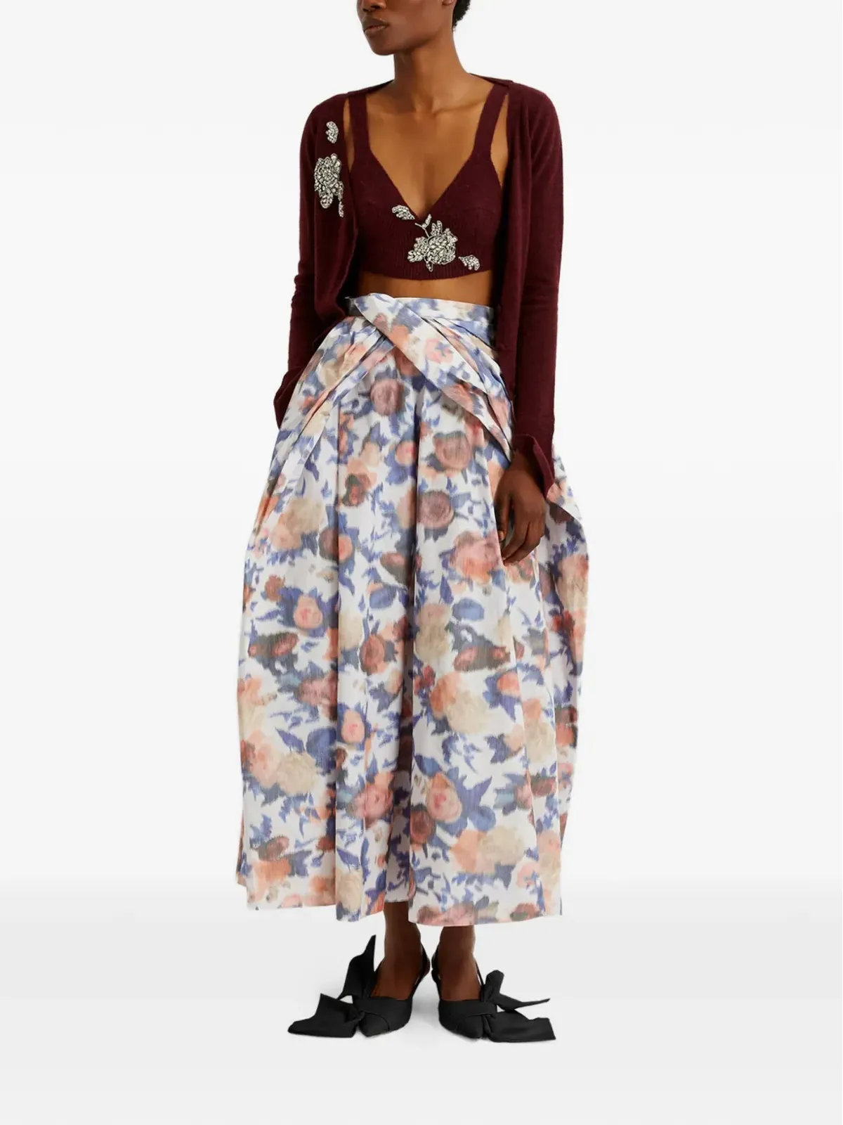 ERDEM 花柄プリント マキシスカート パープル - 画像2