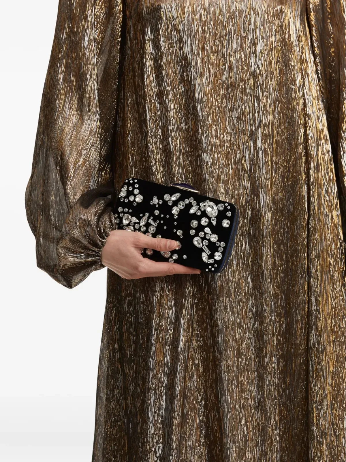Oscar de la Renta クリスタル装飾ベルベットクラッチバッグ - 画像2