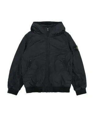 Stone Island Junior コンパスバッジ付きフード付きボンバー ジャケット（ブラック） - サムネイル1