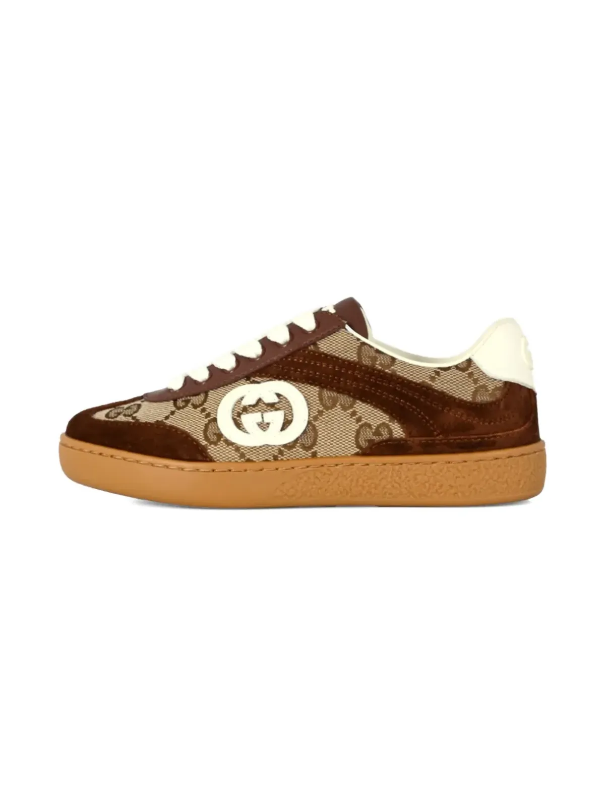 Gucci Kids GGキャンバススエードスニーカー ブラウン - 画像5