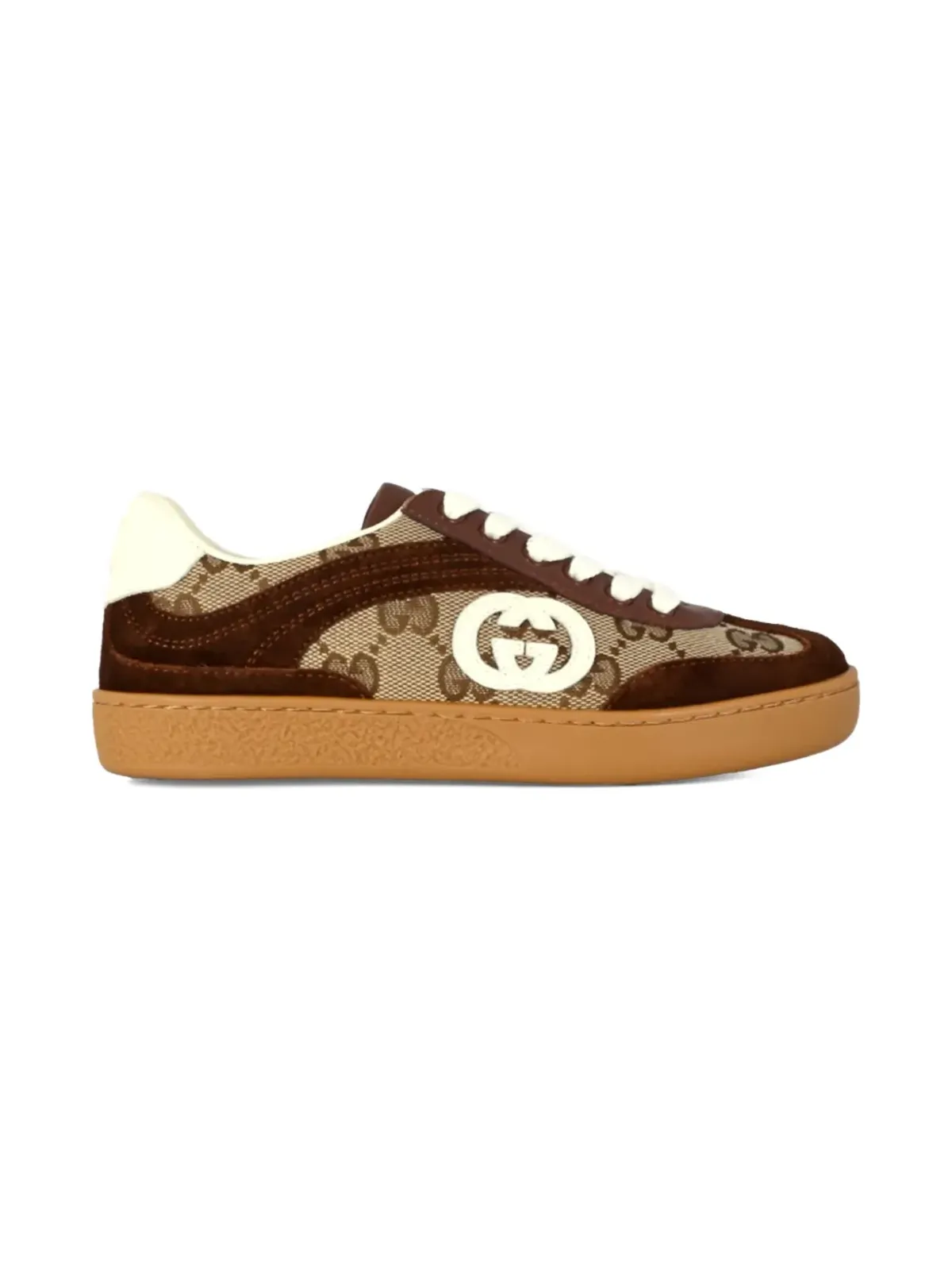 Gucci Kids GGキャンバススエードスニーカー ブラウン - 画像2