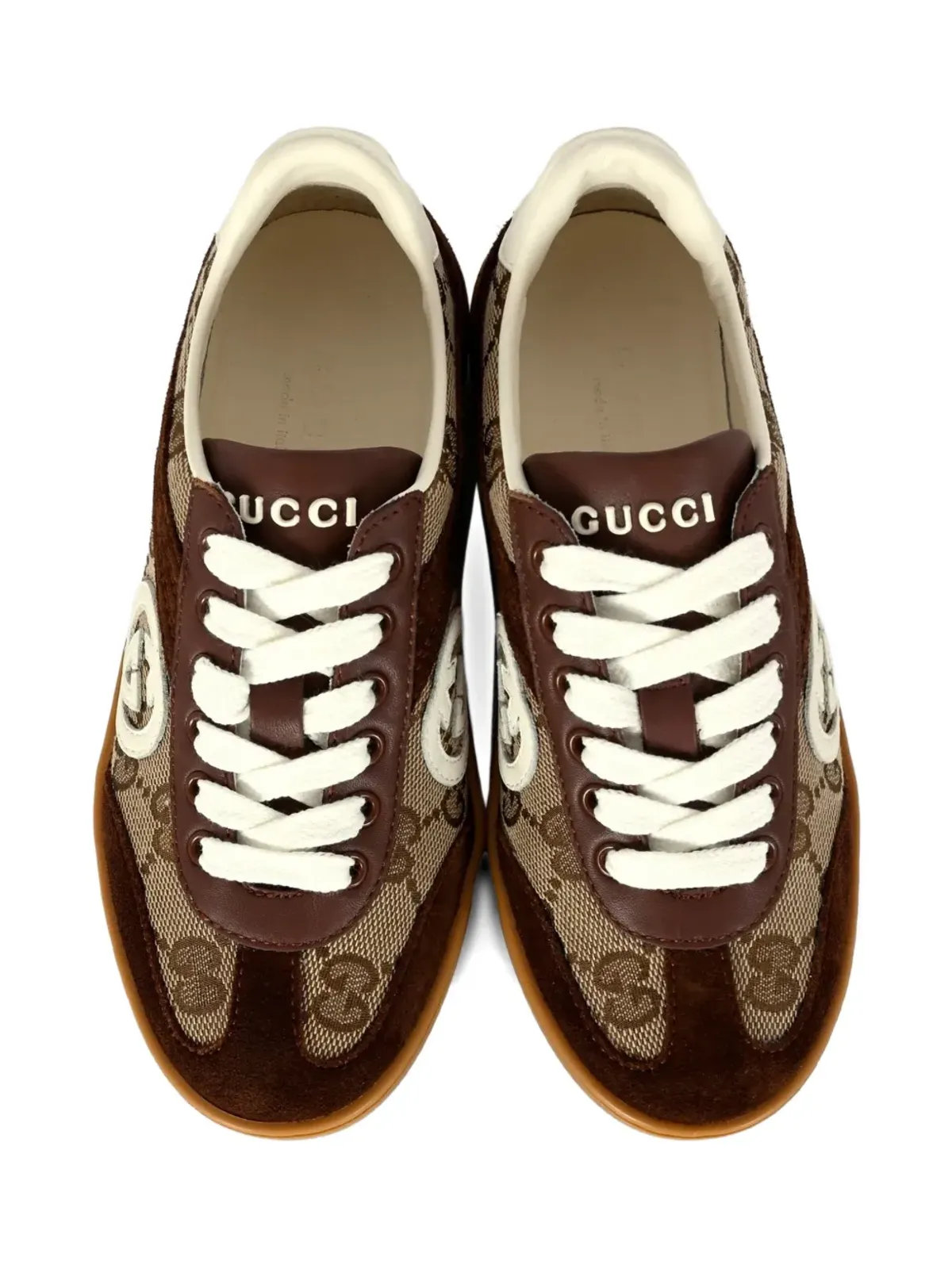 Gucci Kids GGキャンバススエードスニーカー ブラウン - 画像4