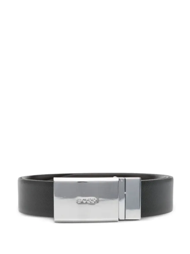 BOSS BOSS レザー シルバーバックル ベルト - 002 BLACKの商品画像