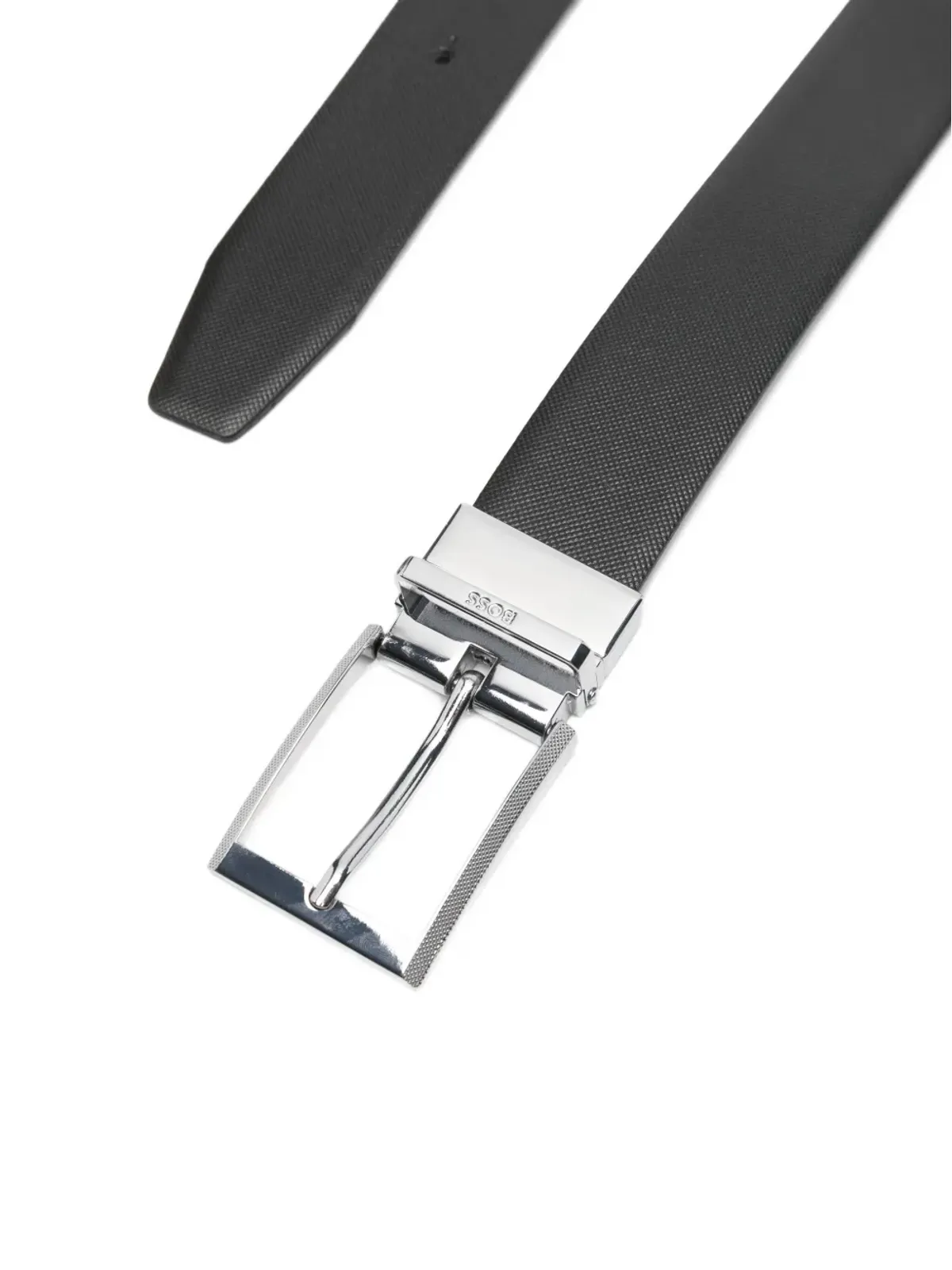 BOSS レザー シルバーバックル ベルト - 002 BLACK - 画像2