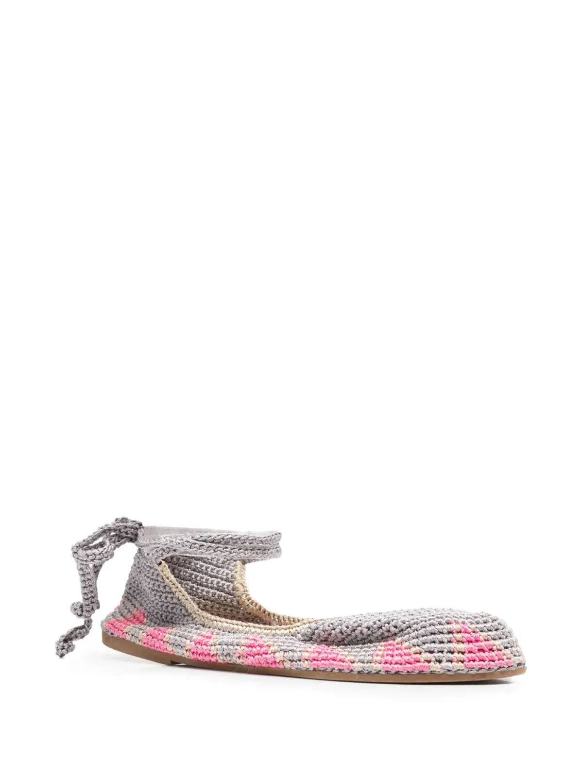 SLO_HAND_MADE lace-up crochet ballet flats - Grey - 画像2