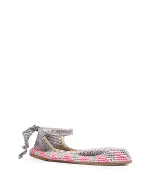 SLO_HAND_MADE lace-up crochet ballet flats - Grey - サムネイル2