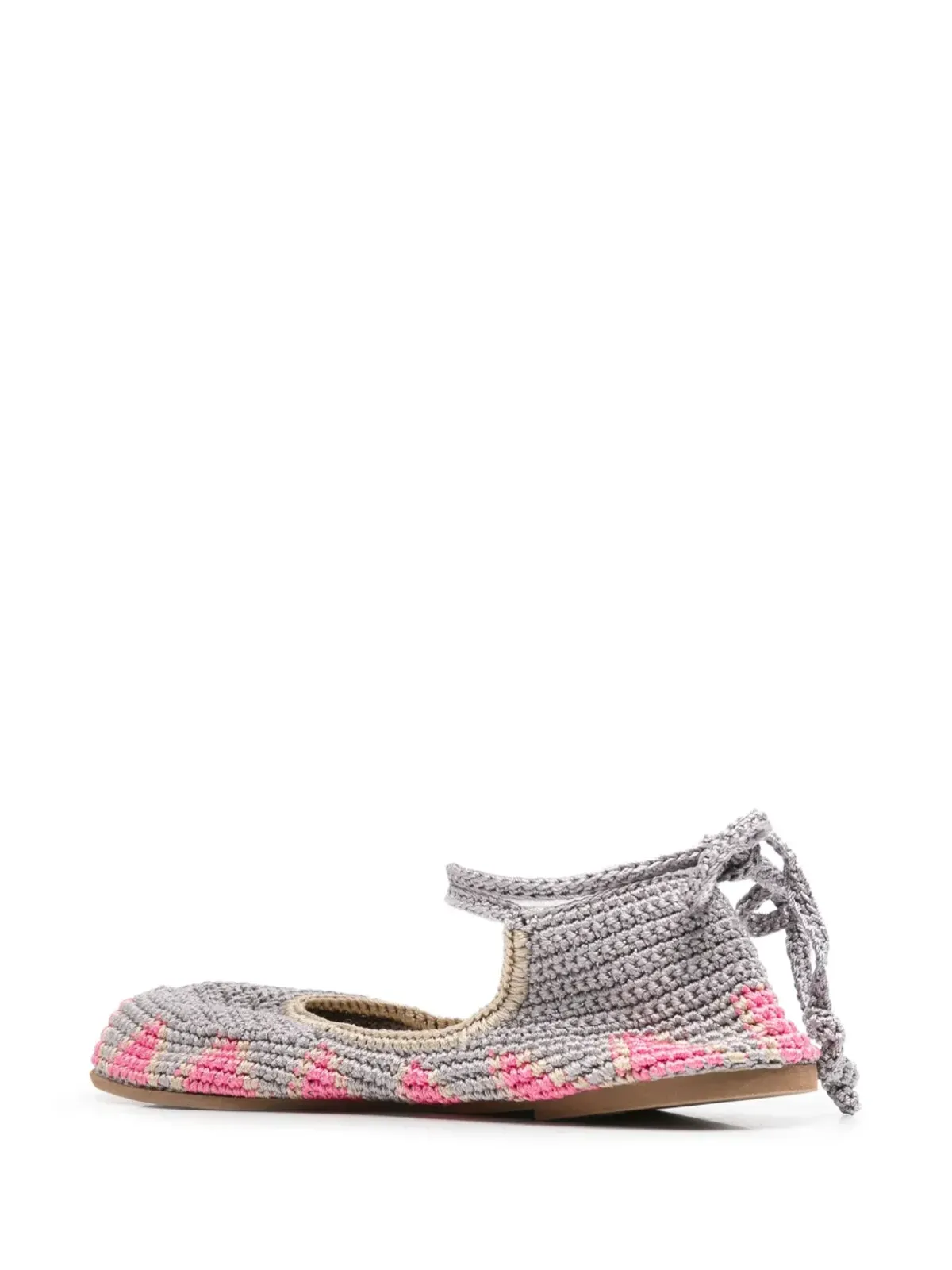 SLO_HAND_MADE lace-up crochet ballet flats - Grey - 画像3