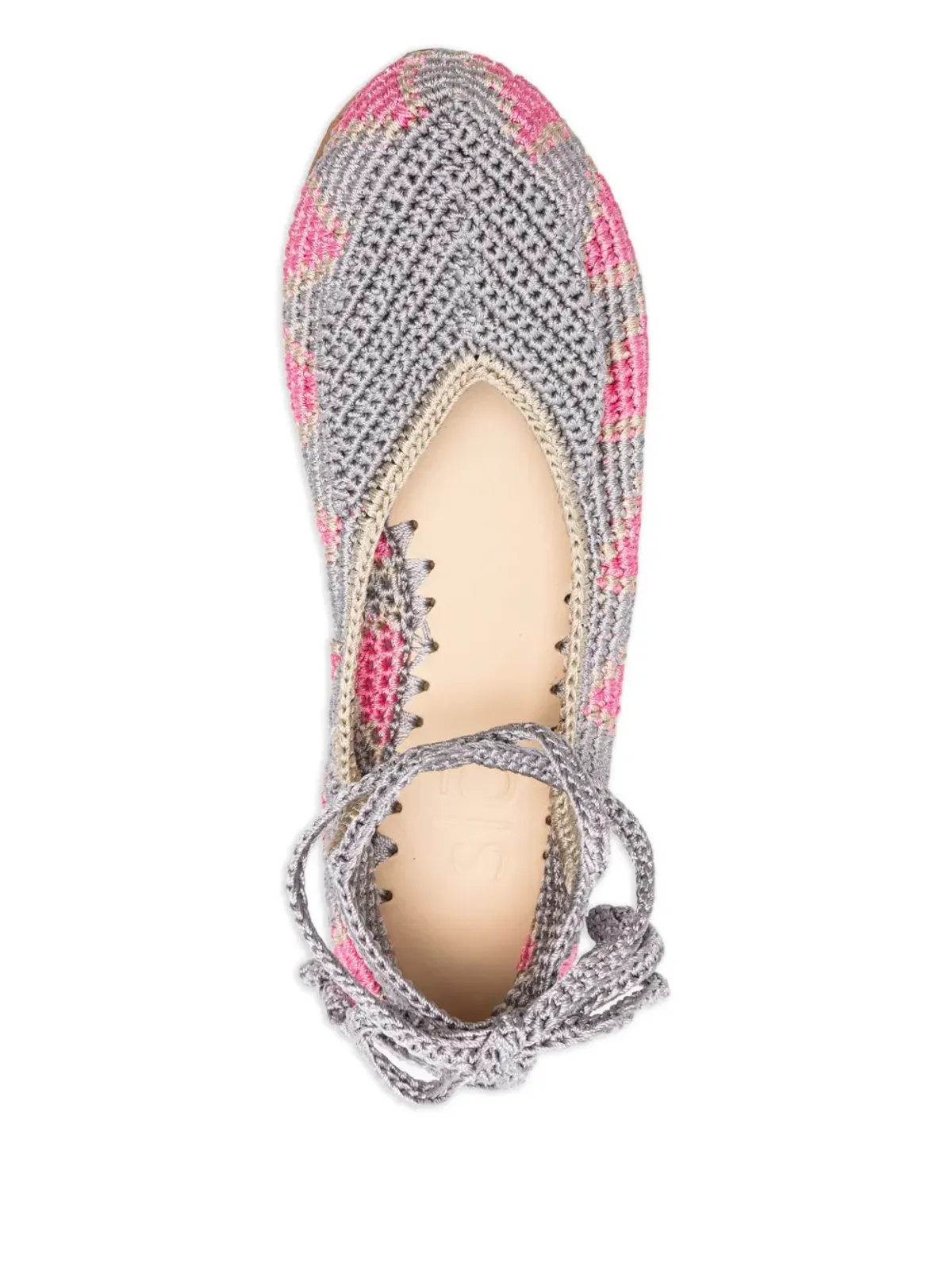 SLO_HAND_MADE lace-up crochet ballet flats - Grey - 画像4