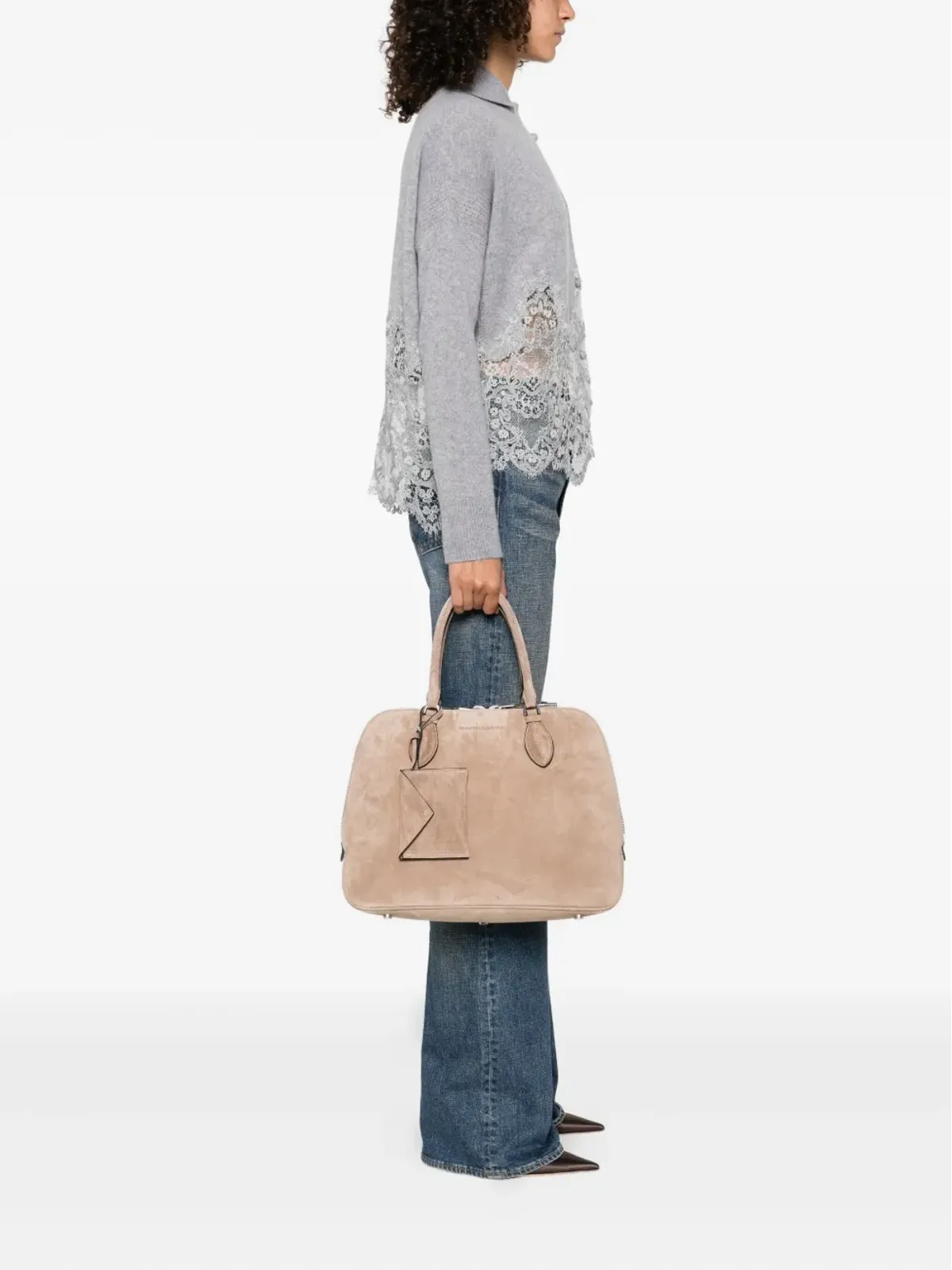 Ermanno Scervino ジップファスナー付きスエード トートバッグ - 画像2