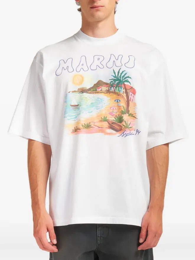 Marni Marni coastal-scene T-shirt - PRW01 WHITEの商品画像