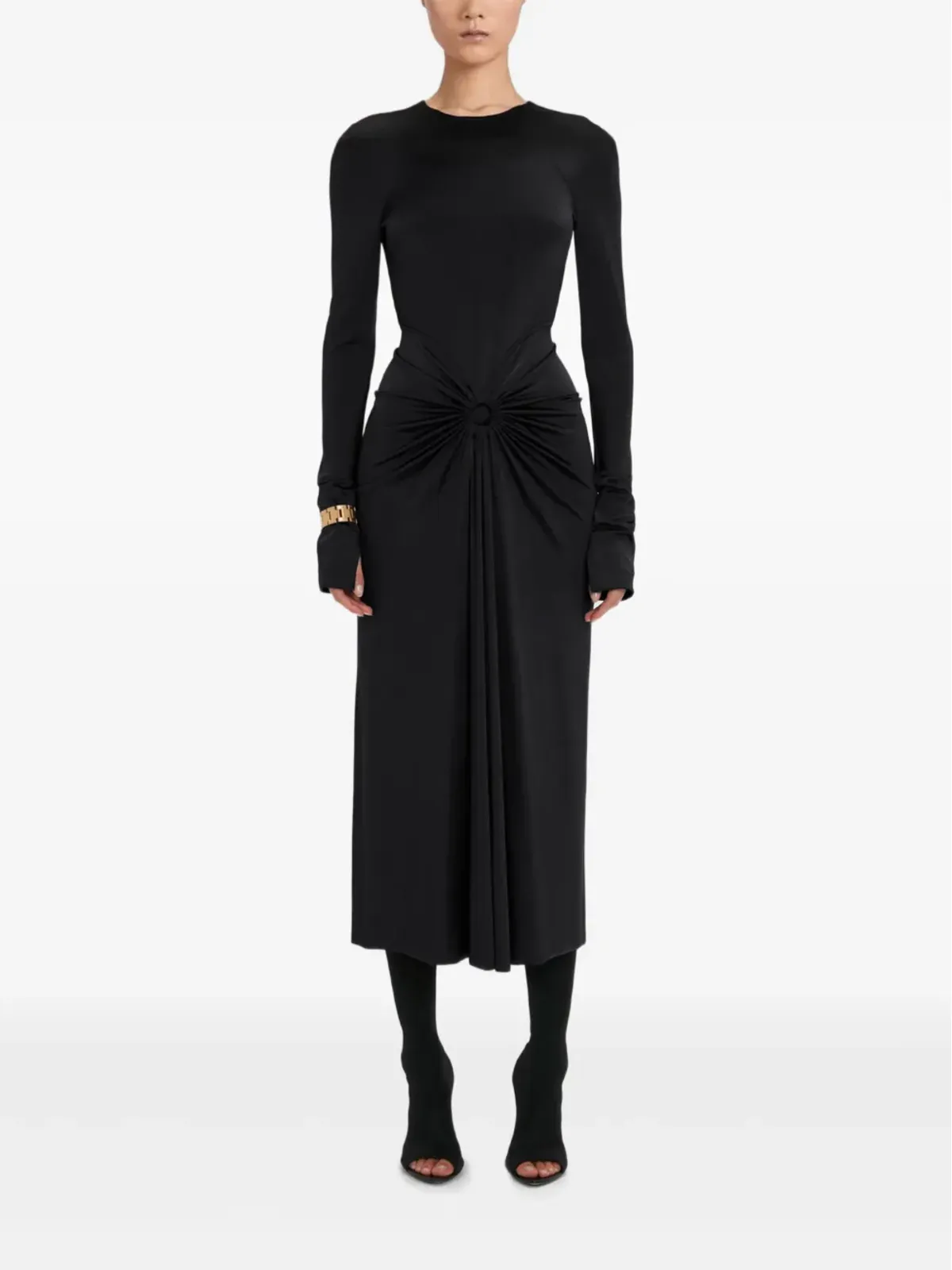 Victoria Beckham ギャザー入り長袖ミディドレス - 画像2