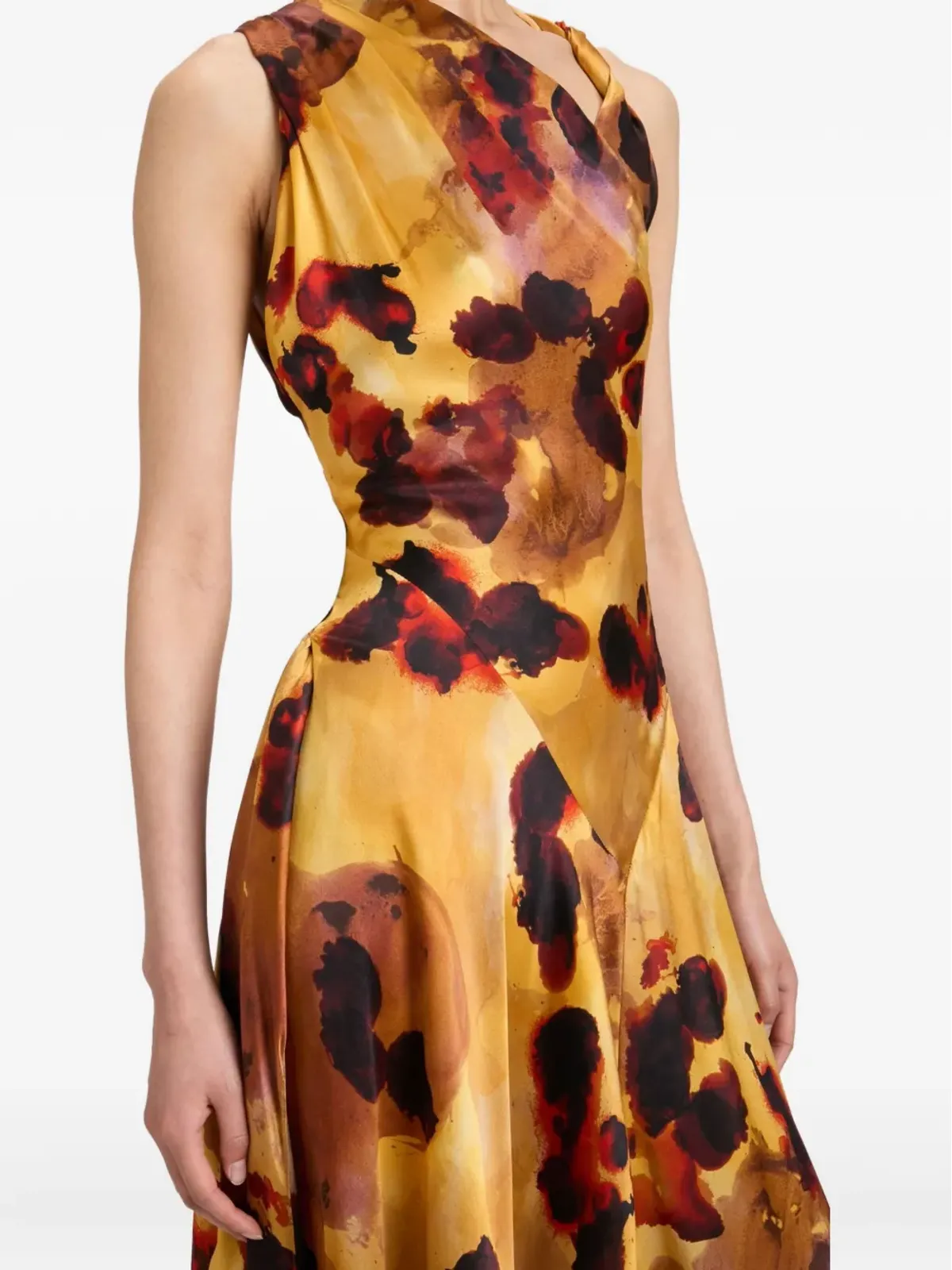 Victoria Beckham 黄色のドレープ花柄アシンメトリードレス - 画像5