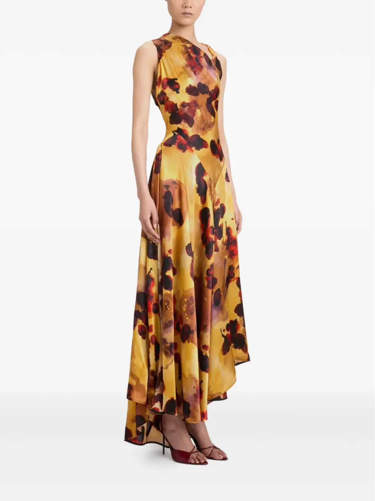 Victoria Beckham 黄色のドレープ花柄アシンメトリードレス - 画像3