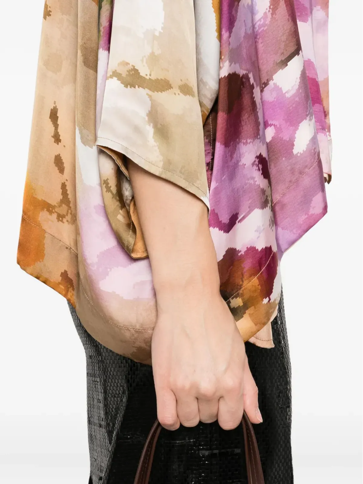 YAVI リバーシブル アブストラクトプリント シルクベルベット ジャケット - 画像5