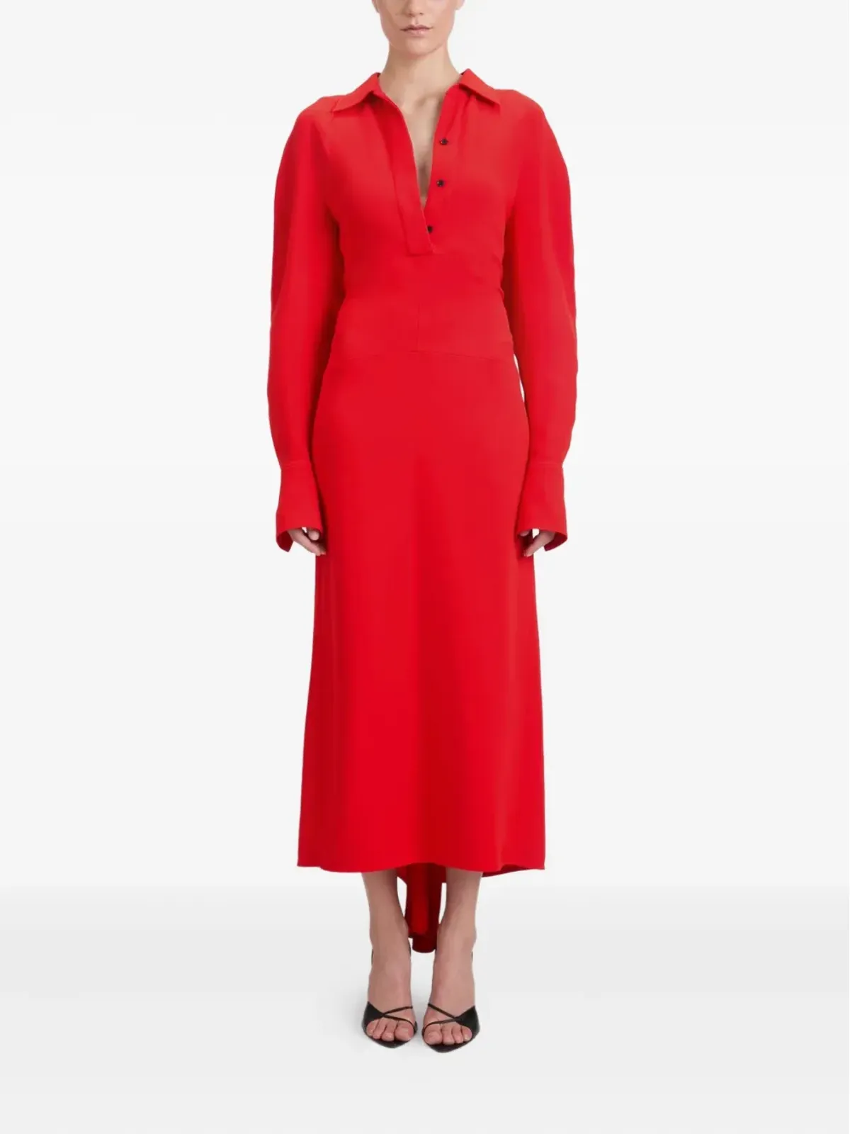 Victoria Beckham 長袖ポロカラー ミディドレス - レッド - 画像2