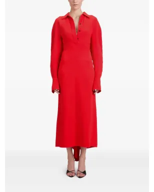 Victoria Beckham 長袖ポロカラー ミディドレス - レッド - サムネイル2
