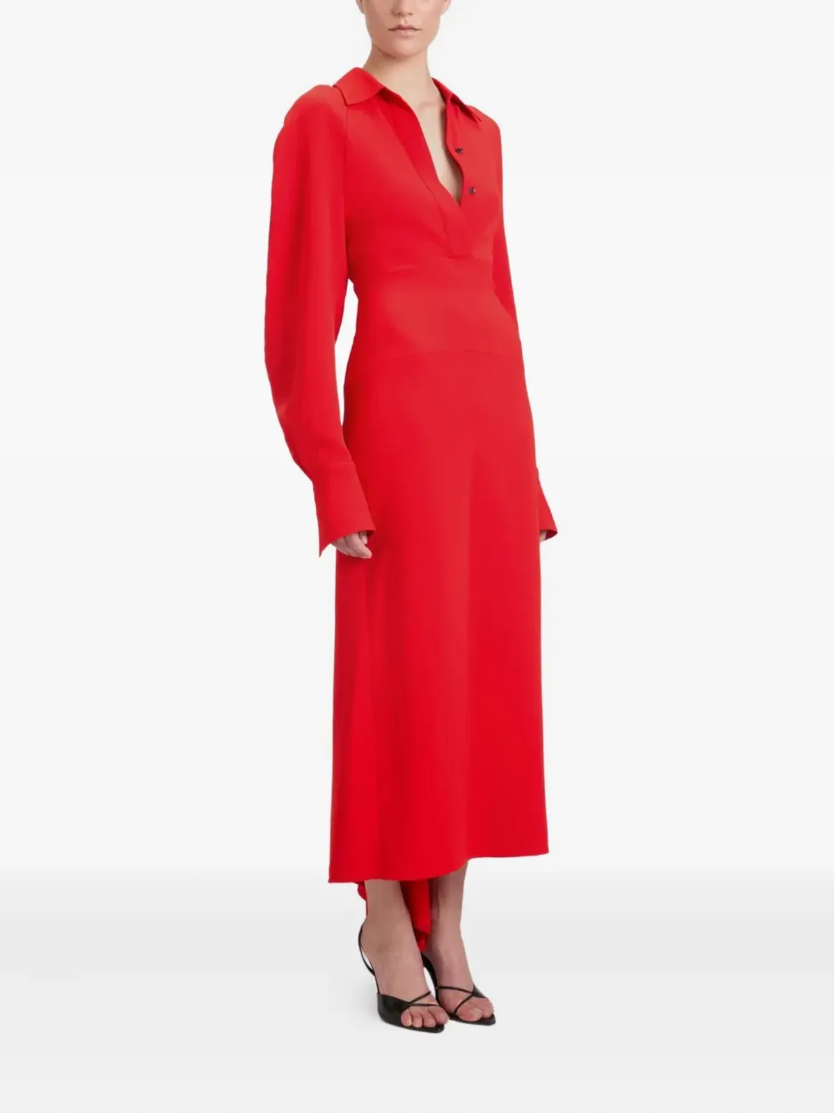 Victoria Beckham 長袖ポロカラー ミディドレス - レッド - 画像3