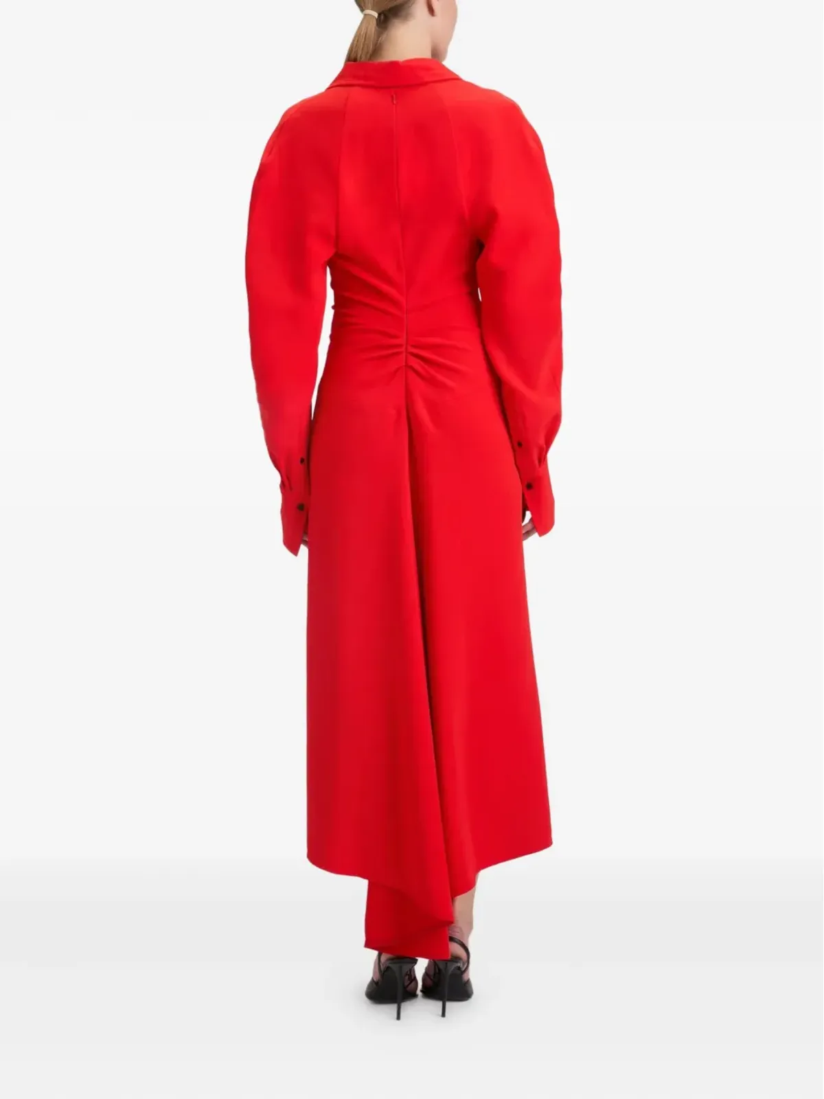 Victoria Beckham 長袖ポロカラー ミディドレス - レッド - 画像4