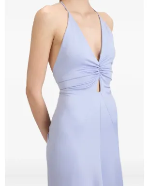 Victoria Beckham Vネック・ルーシュ・ミディドレス（ブルー） - サムネイル5