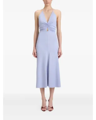 Victoria Beckham Vネック・ルーシュ・ミディドレス（ブルー） - サムネイル2