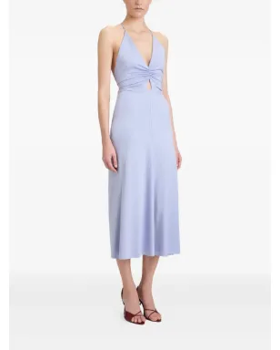 Victoria Beckham Vネック・ルーシュ・ミディドレス（ブルー） - サムネイル3