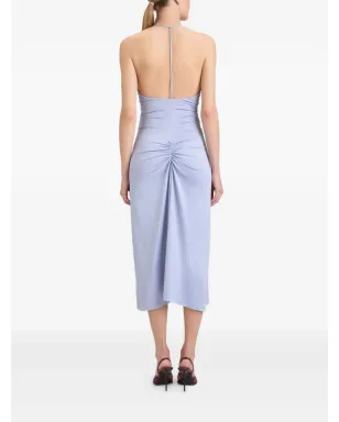 Victoria Beckham Vネック・ルーシュ・ミディドレス（ブルー） - サムネイル4