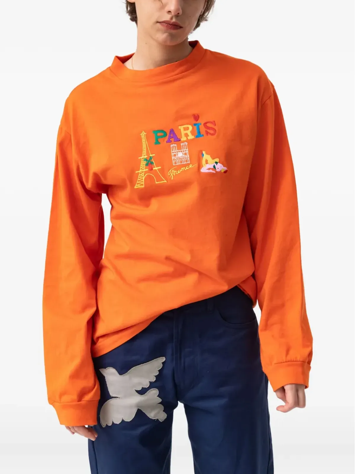 CARNE BOLLENTE Kisses From Paris 刺繍入りTシャツ - オレンジ - 画像2